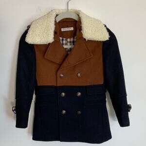 Isaac Mizrahi Boys Two Toned Double BreastedCoat with Removable Fleece Collar
